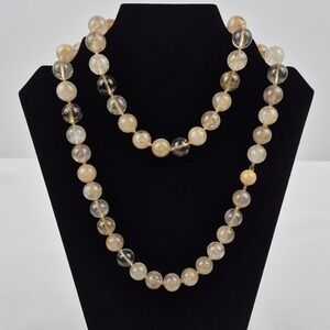 Faceted Gold Quartz Bead Necklace Long‎ Strand 14K 585 Gold Hook Ball Clasp 37"
